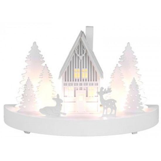 Dekorácia MagicHome Vianoce, Horáreň, 6x LED, MDF, 2xAAA, 25x12x28 cm